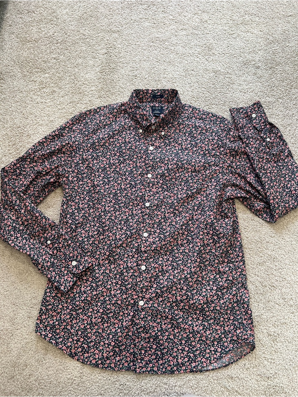 J. Crew Flex Washed Slim Fit Shirt Blue Pink Floral LS Button Mens L T25